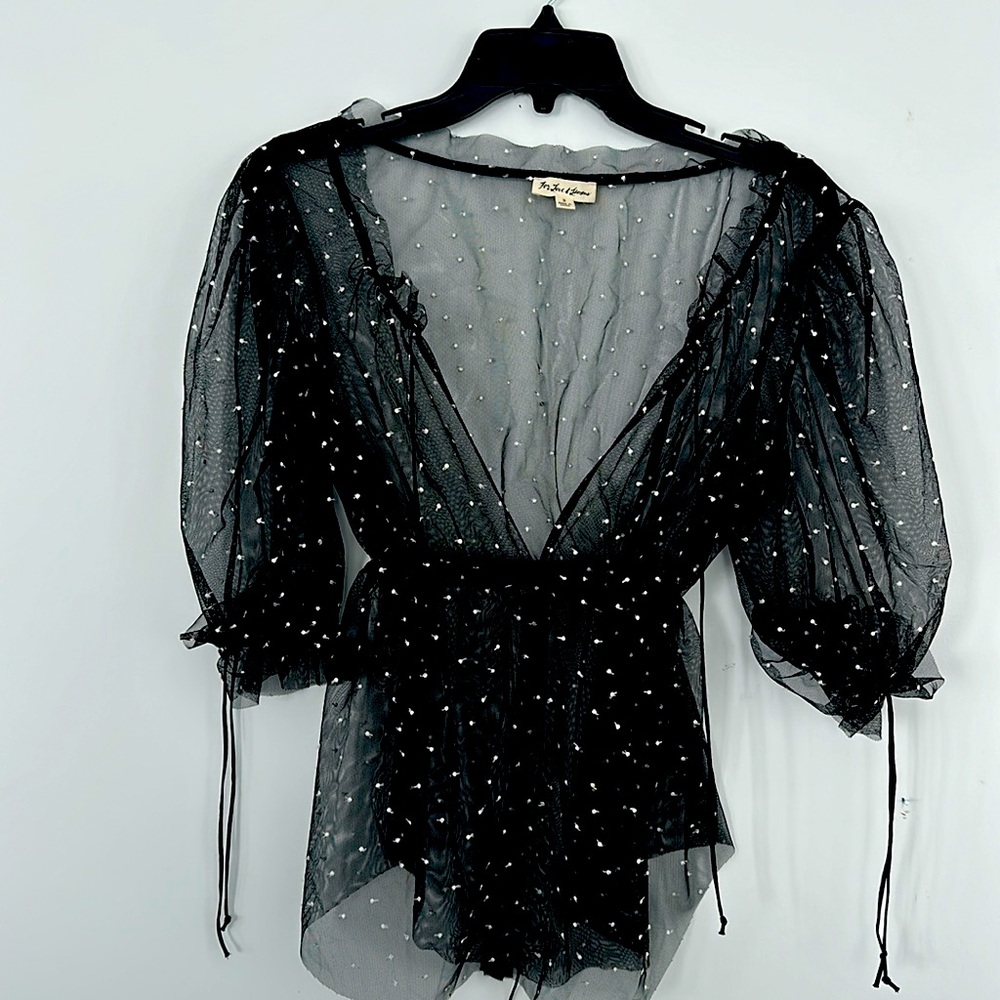 For Love and Lemons Sheer Puff Sleeve Top with drawstrings